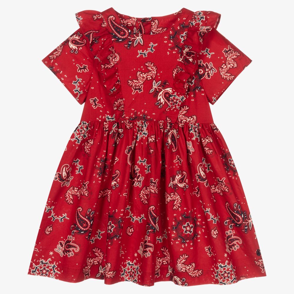 Petit Bateau - Girls Red Cotton Dress | Childrensalon