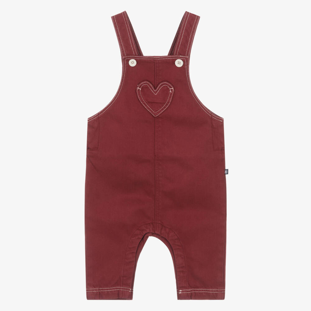 Petit Bateau-Girls Red Cotton Overalls | Childrensalon Outlet