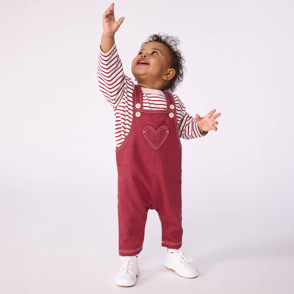 Petit Bateau-Girls Red Cotton Overalls | Childrensalon Outlet