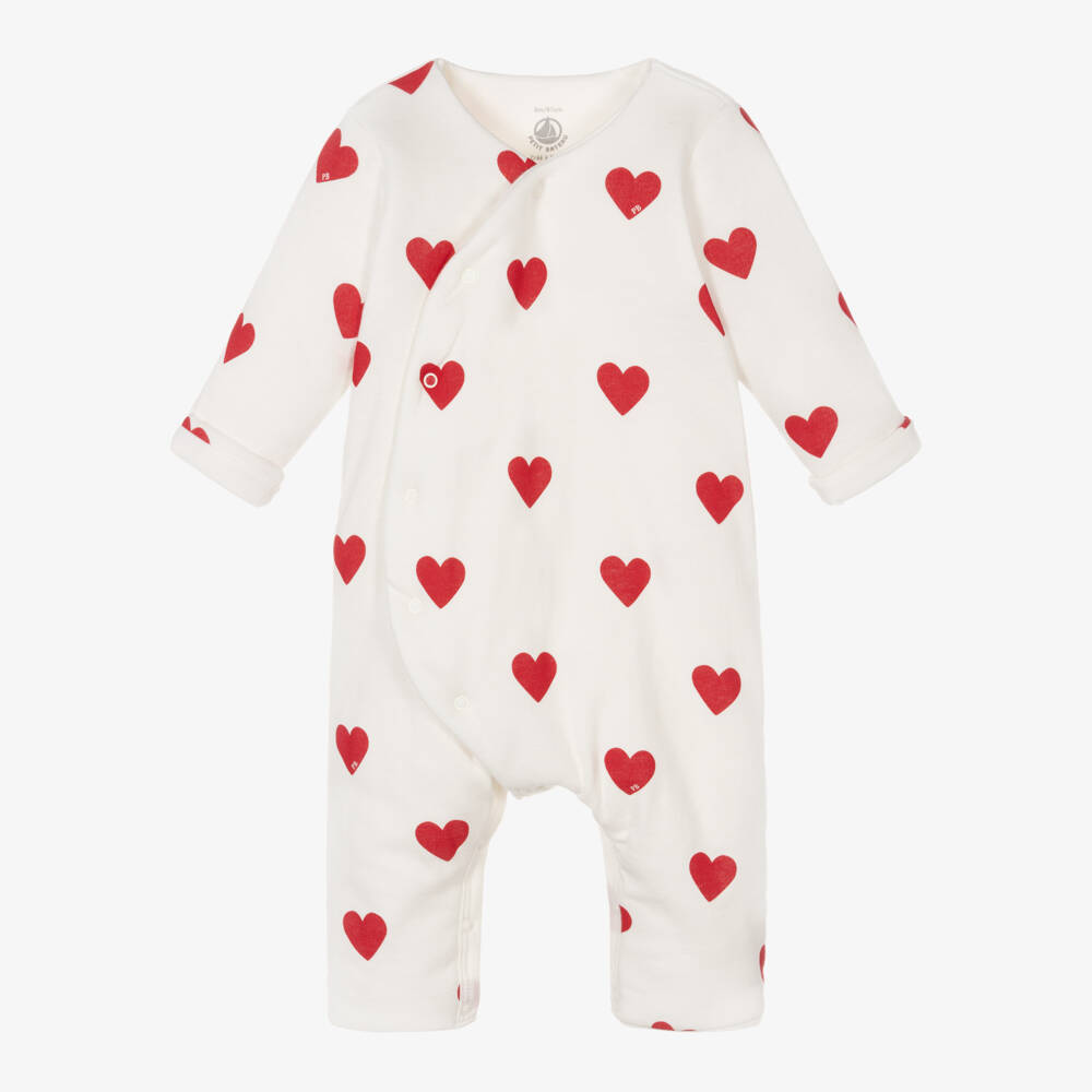 Petit Bateau-Girls Red Heart Cotton Jumpsuit | Childrensalon Outlet