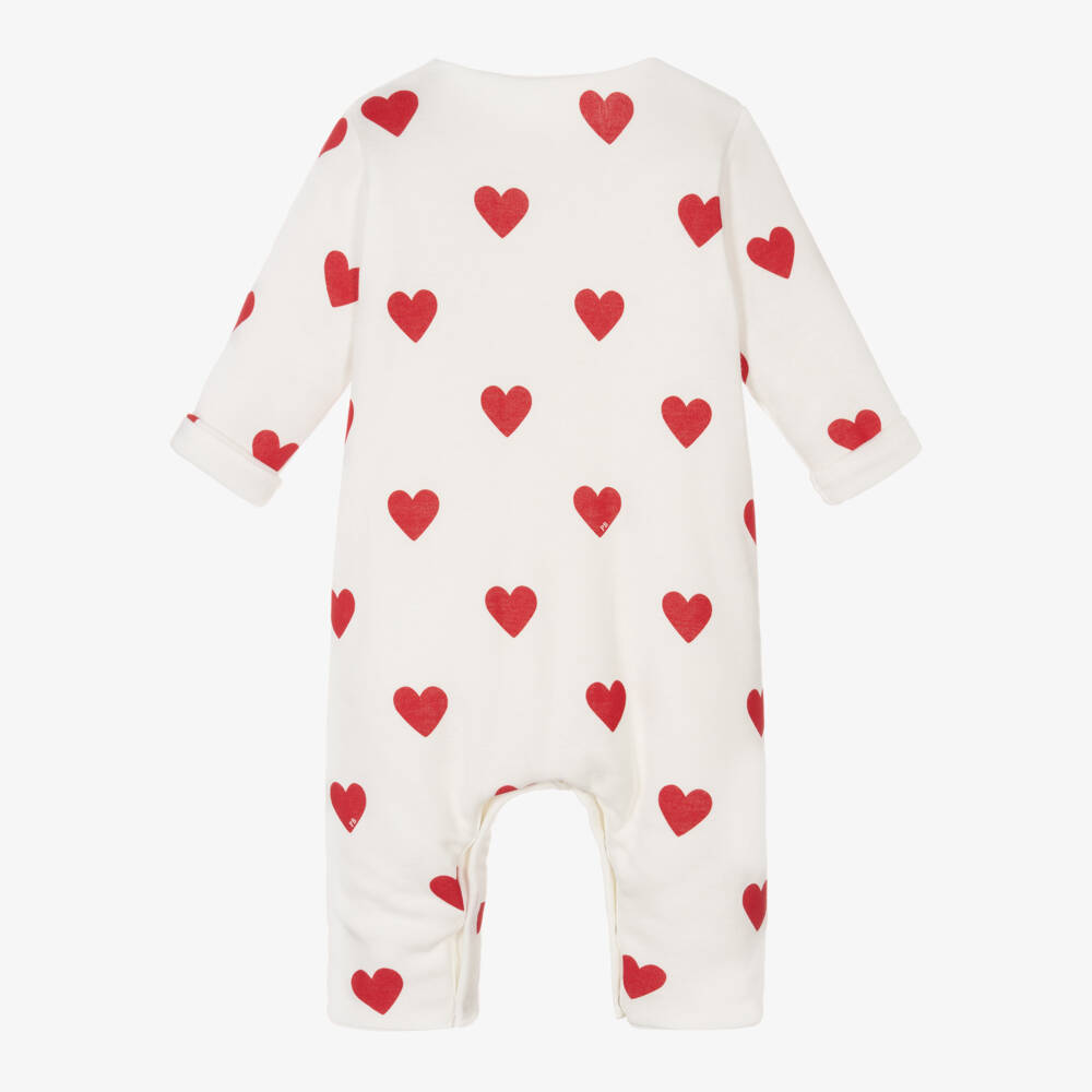 Petit Bateau-Girls Red Heart Cotton Jumpsuit | Childrensalon Outlet