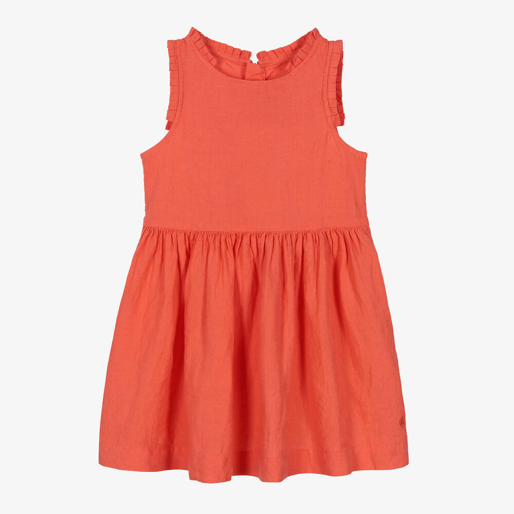 Petit Bateau - Girls Red Linen Dress | Childrensalon