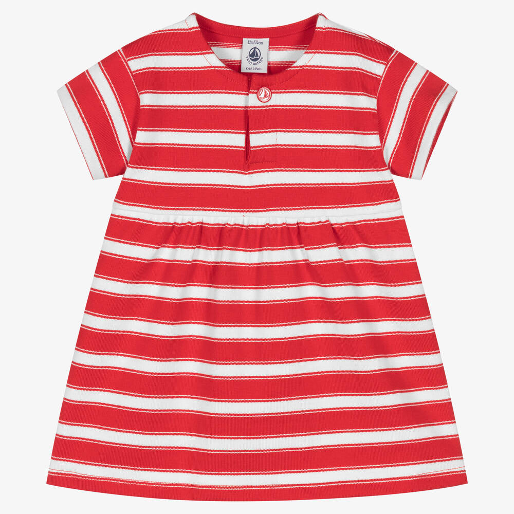 Girls Red White Stripe Cotton Dress