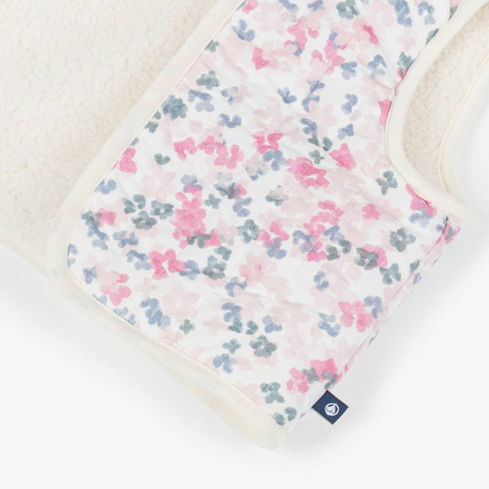 Petit Bateau-Girls Reversible Pink Floral & Sherpa Fleece Waistcoat | Childrensalon Outlet