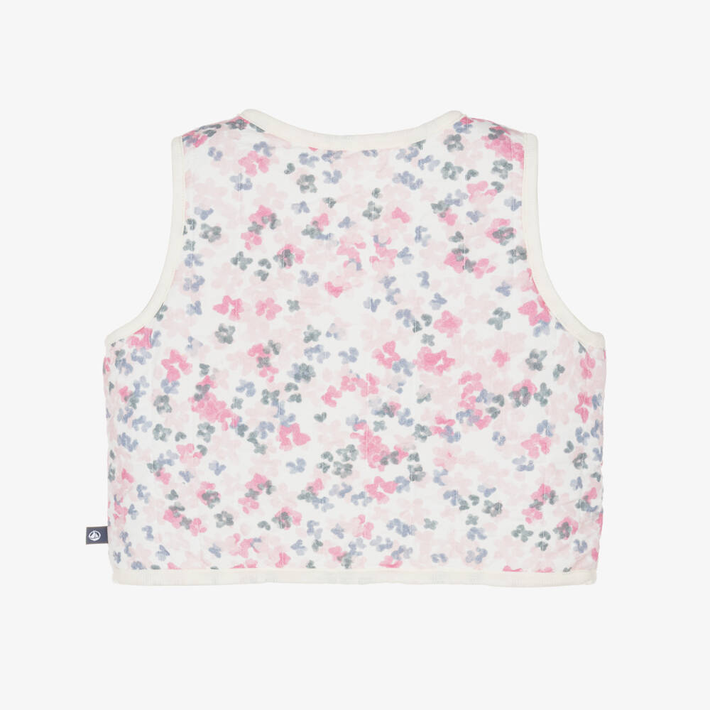 Petit Bateau-Girls Reversible Pink Floral & Sherpa Fleece Waistcoat | Childrensalon Outlet