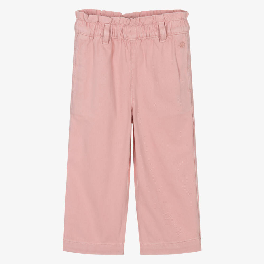 Petit Bateau-Girls Rosy Twill Wide-Leg Pants | Childrensalon Outlet