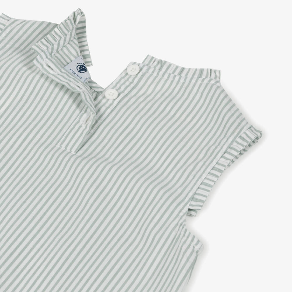 Petit Bateau-بلوزة مخططة خضراء للبنات مع كشكش | Childrensalon Outlet