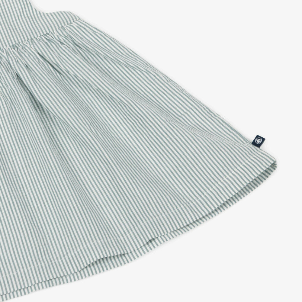 Petit Bateau-Girls Sage Seersucker Cotton Dress | Childrensalon Outlet