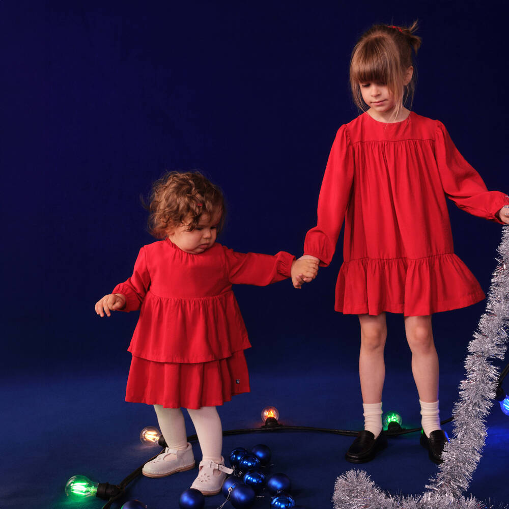 Petit Bateau-Girls Scarlet Viscose Frock | Childrensalon Outlet