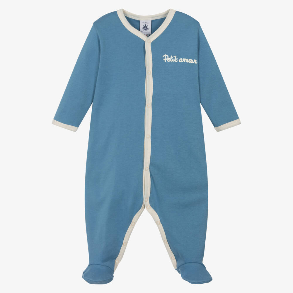 Petit Bateau-Girls Soft Blue Cotton Sleep Suit | Childrensalon Outlet