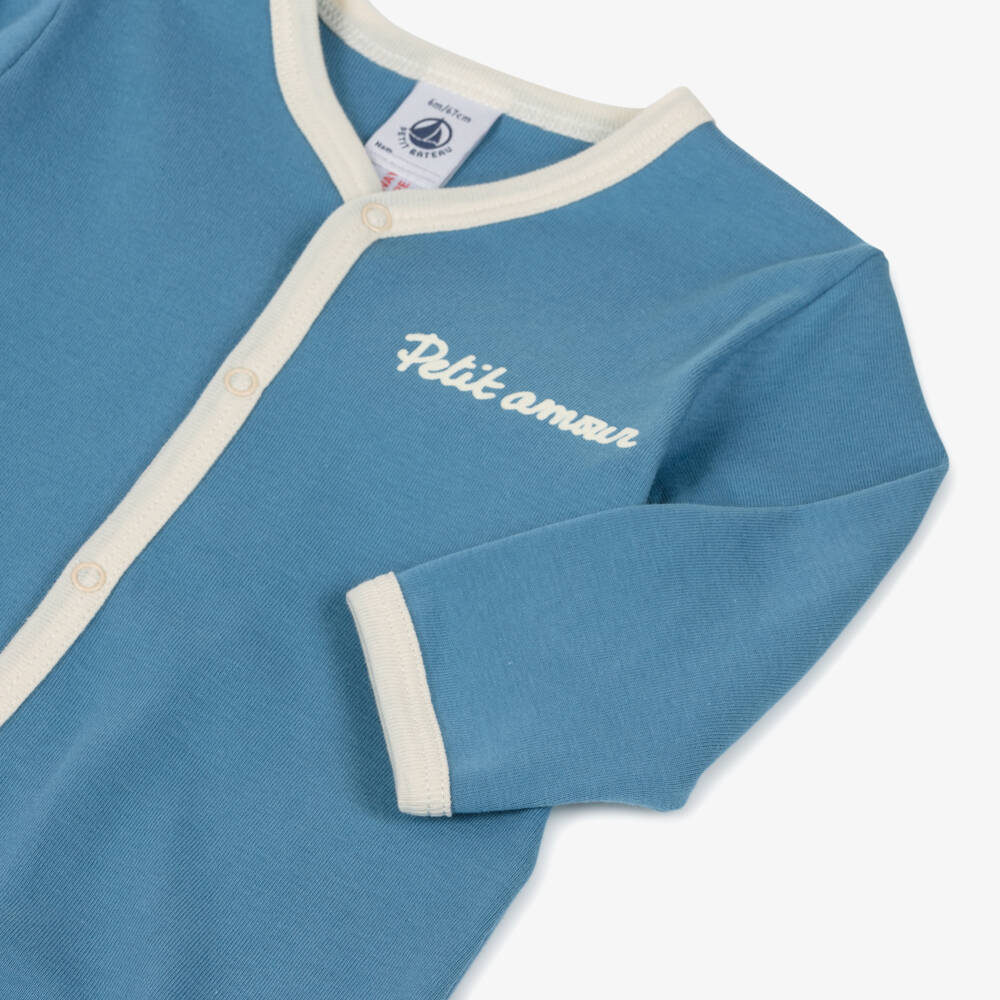 Petit Bateau-Girls Soft Blue Cotton Sleep Suit | Childrensalon Outlet