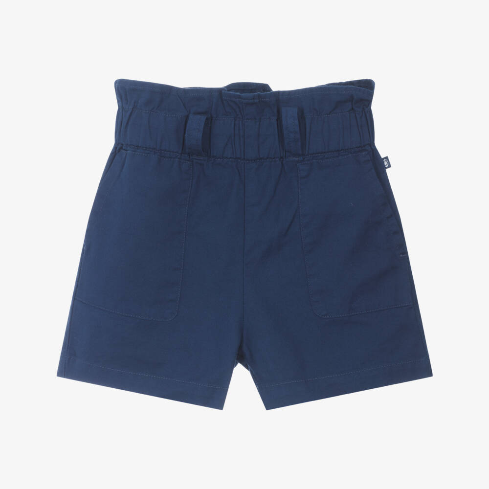 Petit Bateau-شورت قطني أزرق ناعم للبنات مع حزام رباط | Childrensalon Outlet