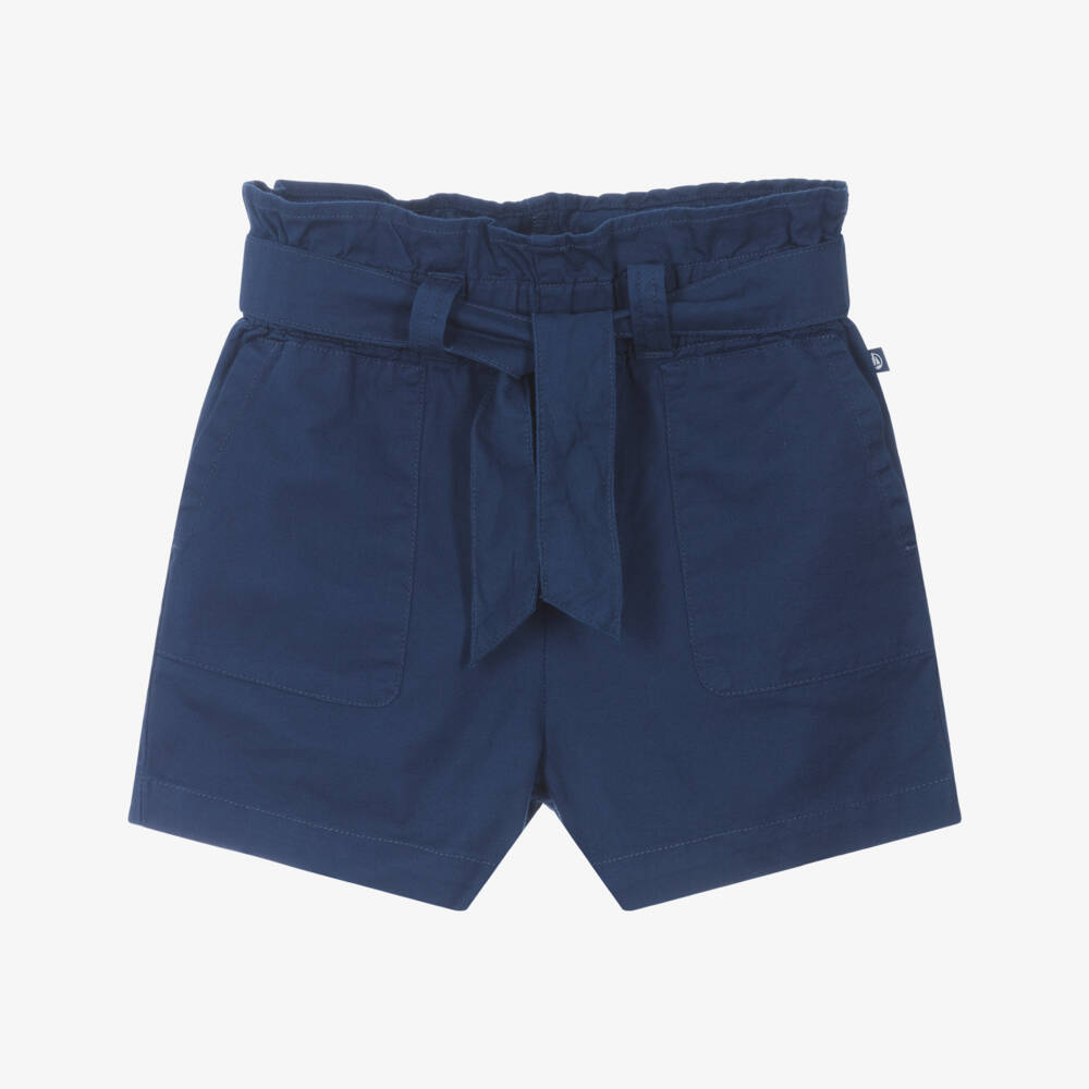 Petit Bateau-Girls Soft Blue Tie-Belt Cotton Shorts | Childrensalon Outlet
