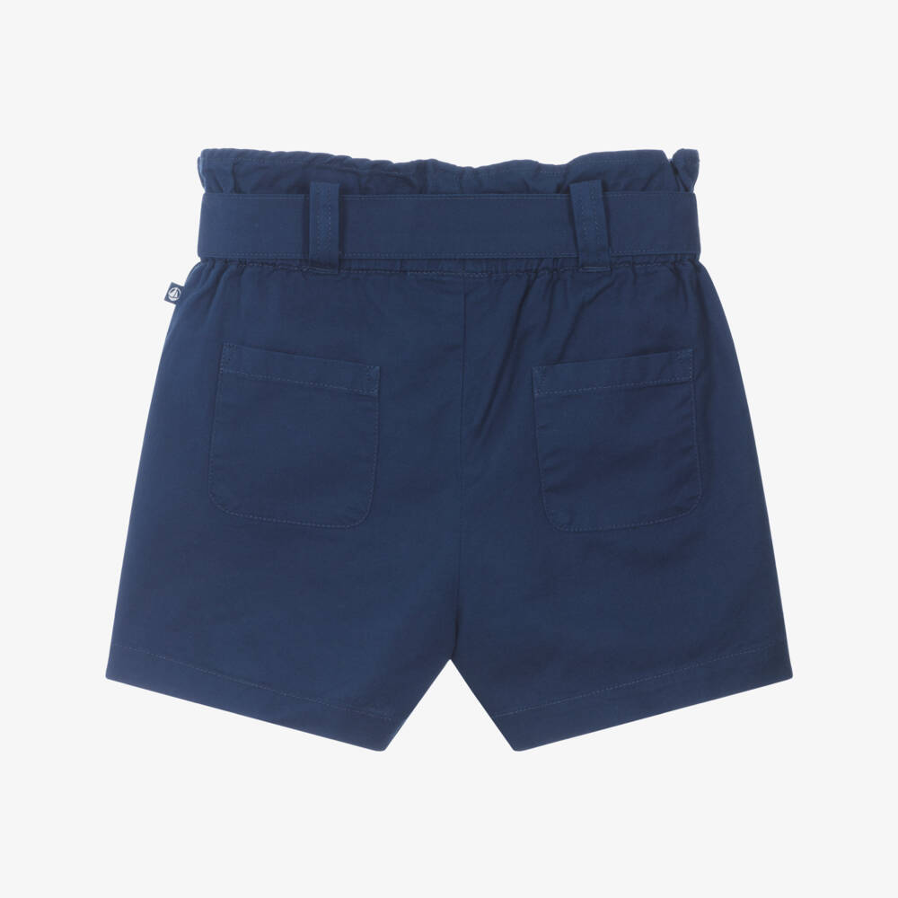 Petit Bateau-شورت قطني أزرق ناعم للبنات مع حزام رباط | Childrensalon Outlet