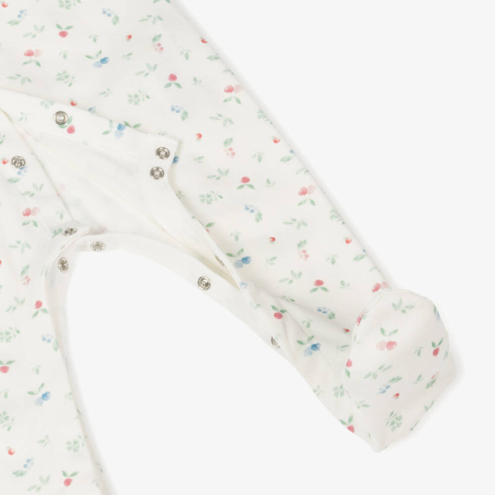 Petit Bateau-Girls Soft Ivory Footed Sleepsuit | Childrensalon Outlet