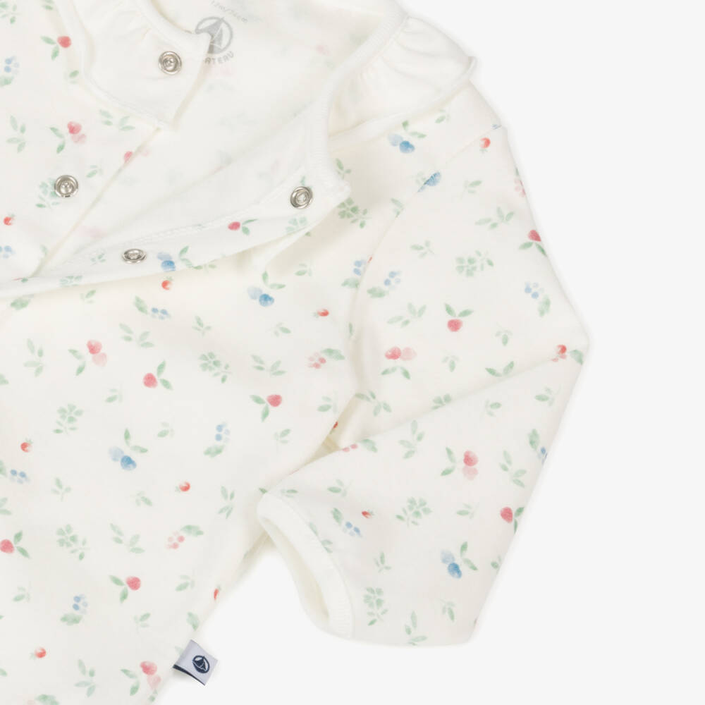 Petit Bateau-Girls Soft Ivory Footed Sleepsuit | Childrensalon Outlet