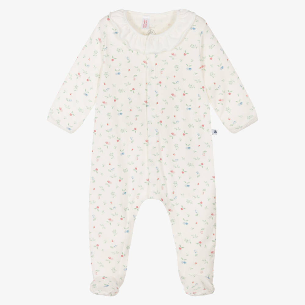 Petit Bateau-Girls Soft Ivory Footed Sleepsuit | Childrensalon Outlet