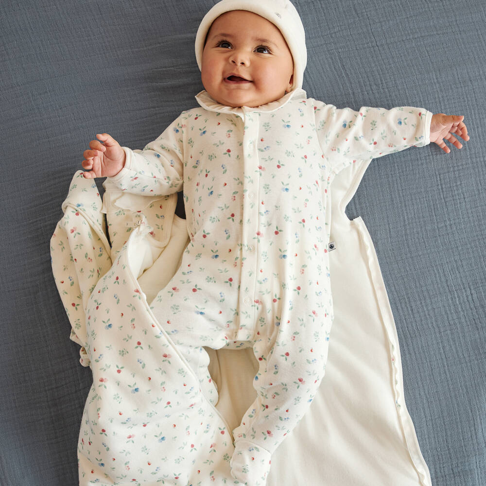 Petit Bateau-Girls Soft Ivory Footed Sleepsuit | Childrensalon Outlet