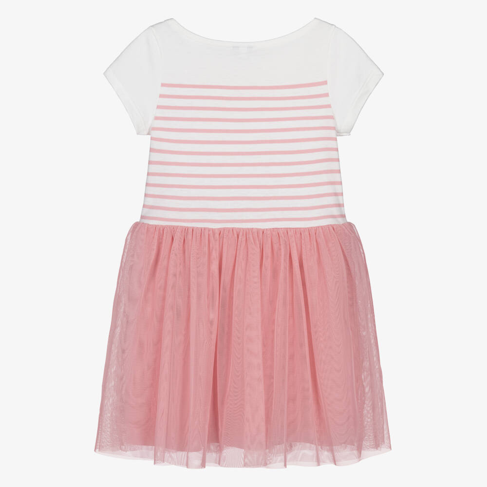 Petit Bateau-Girls Soft Pink Tulle & Jersey Dress | Childrensalon Outlet