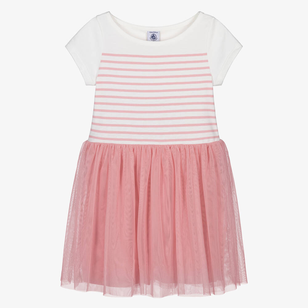 Petit Bateau-Girls Soft Pink Tulle & Jersey Dress | Childrensalon Outlet
