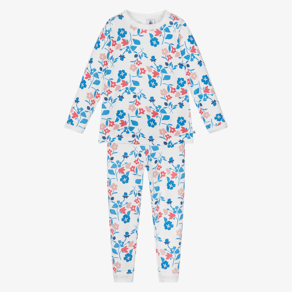 Petit Bateau-ملابس نوم قطنية ناعمة باللون الأبيض للبنات مزينة بالزهور | Childrensalon Outlet