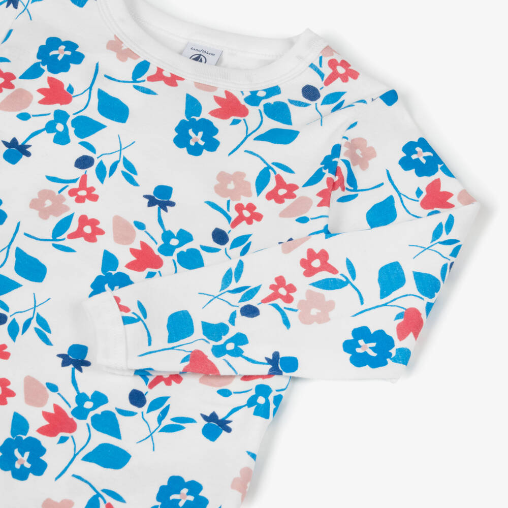 Petit Bateau-Girls Soft White Floral Cotton Nightwear | Childrensalon Outlet