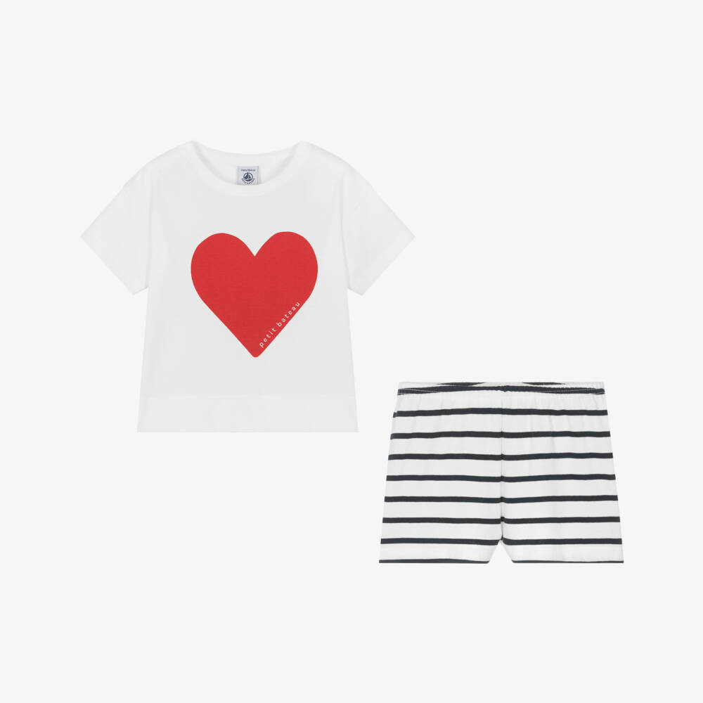 Petit Bateau-Girls Soft White Heart Nightwear | Childrensalon Outlet