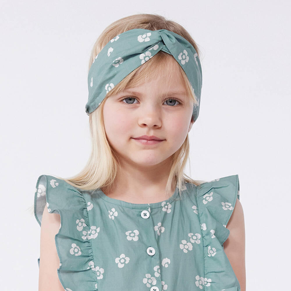 Petit Bateau-Girls Spring Green Floral Cotton Headband | Childrensalon Outlet