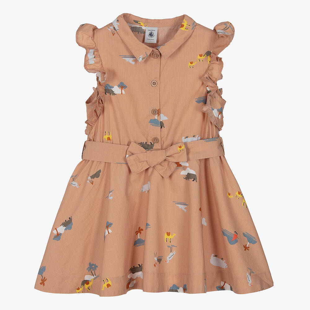 Petit Bateau - Girls Terracotta Pink Safari Print Dress | Childrensalon