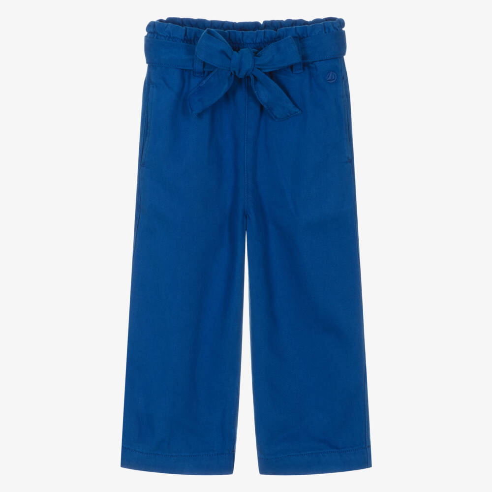 Petit Bateau-Girls Twill Blue Tie-Waist Pants | Childrensalon Outlet