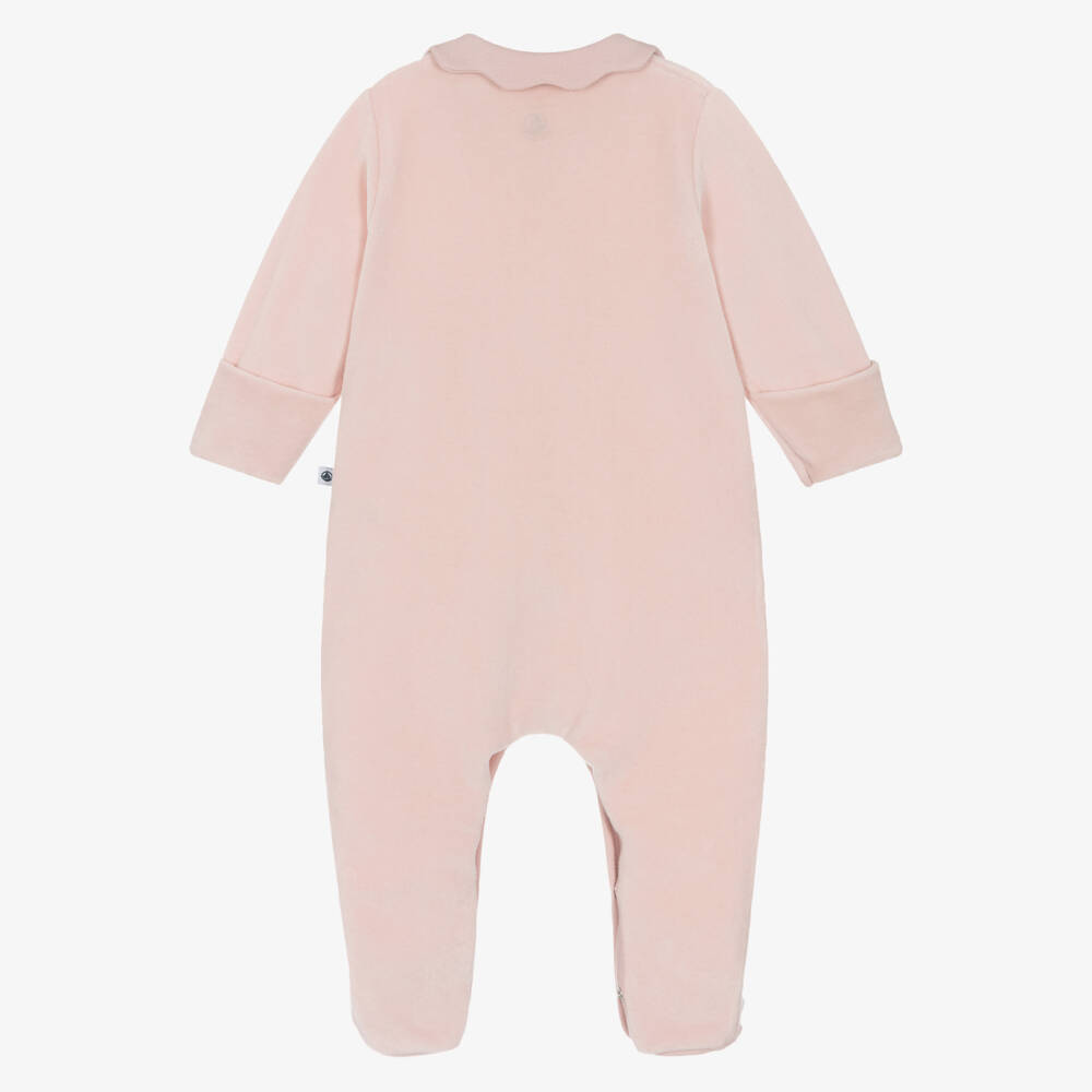 Petit Bateau-Girls Velour Pink Cotton Onesie | Childrensalon Outlet