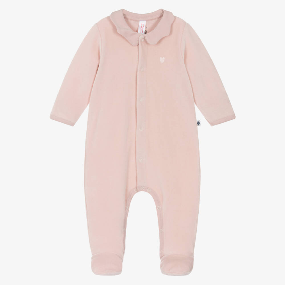 Petit Bateau-Girls Velour Pink Cotton Onesie | Childrensalon Outlet