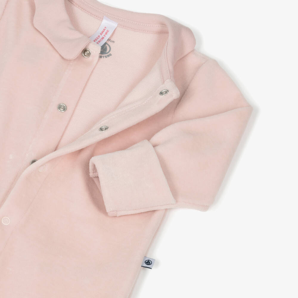 Petit Bateau-Girls Velour Pink Cotton Onesie | Childrensalon Outlet
