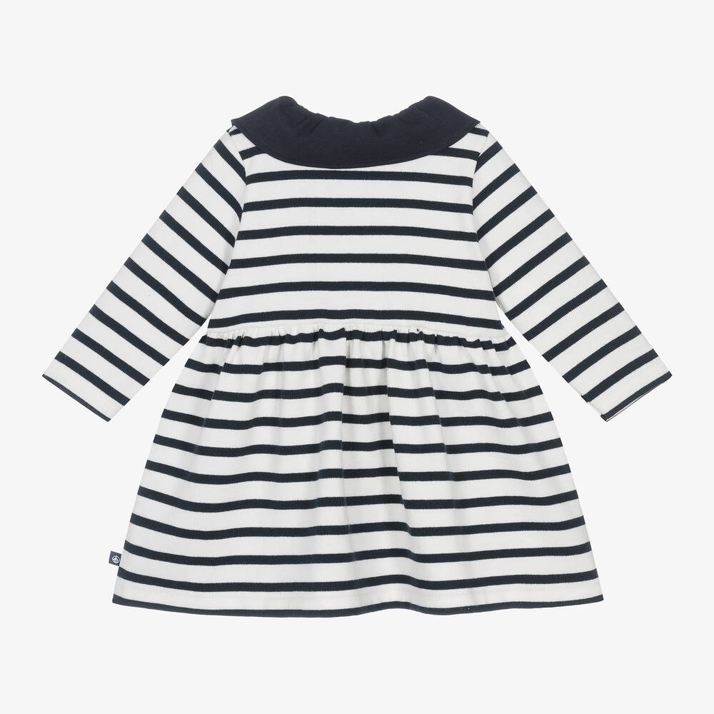 Petit Bateau-Girls White & Blue Breton Stripe Dress | Childrensalon Outlet