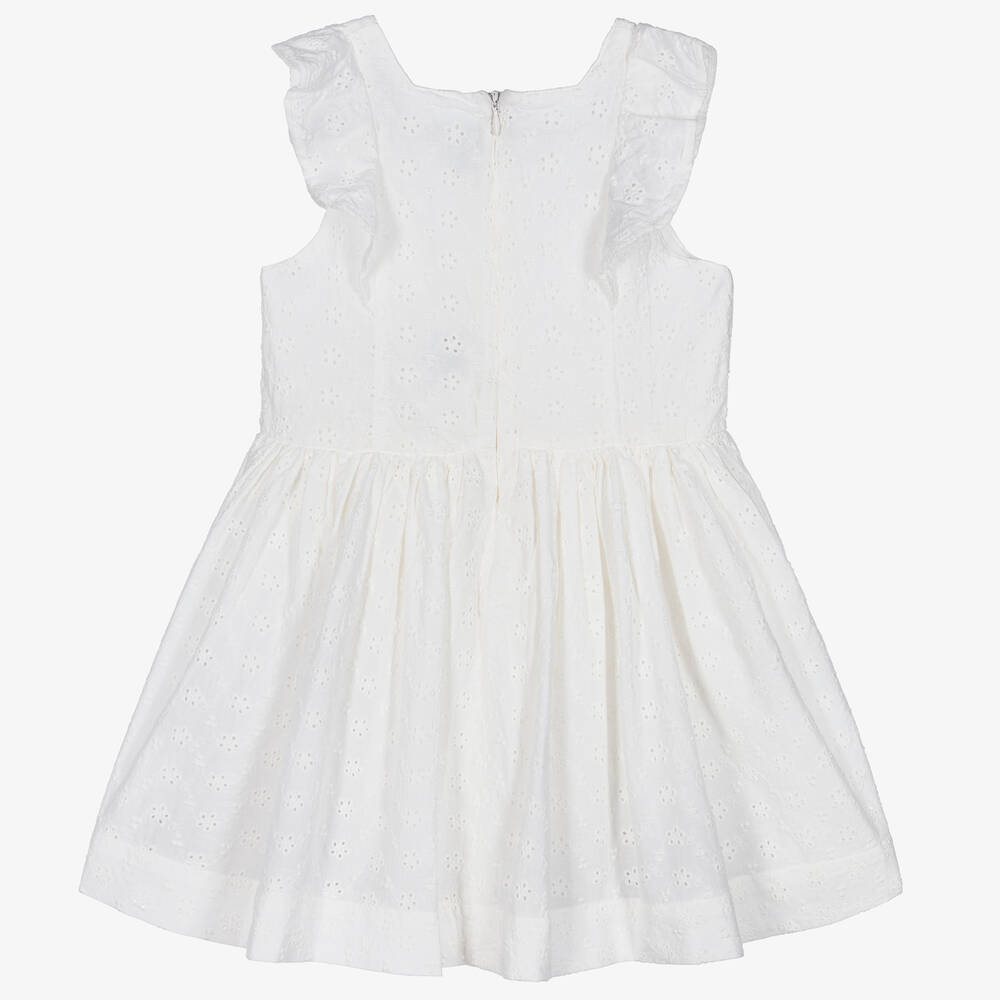 Petit Bateau-فستان قطن برودوري لون أبيض | Childrensalon Outlet