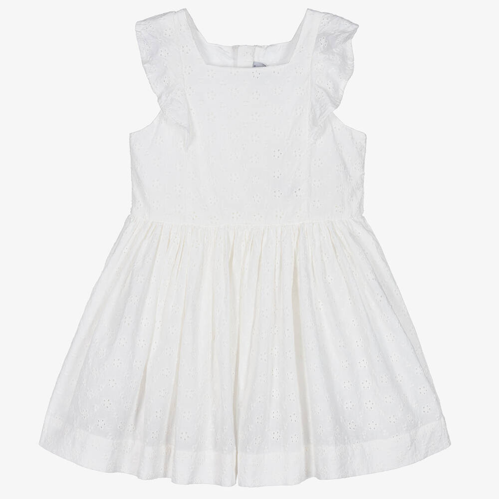 Petit Bateau - Weißes Baumwollkleid Lochstickerei | Childrensalon