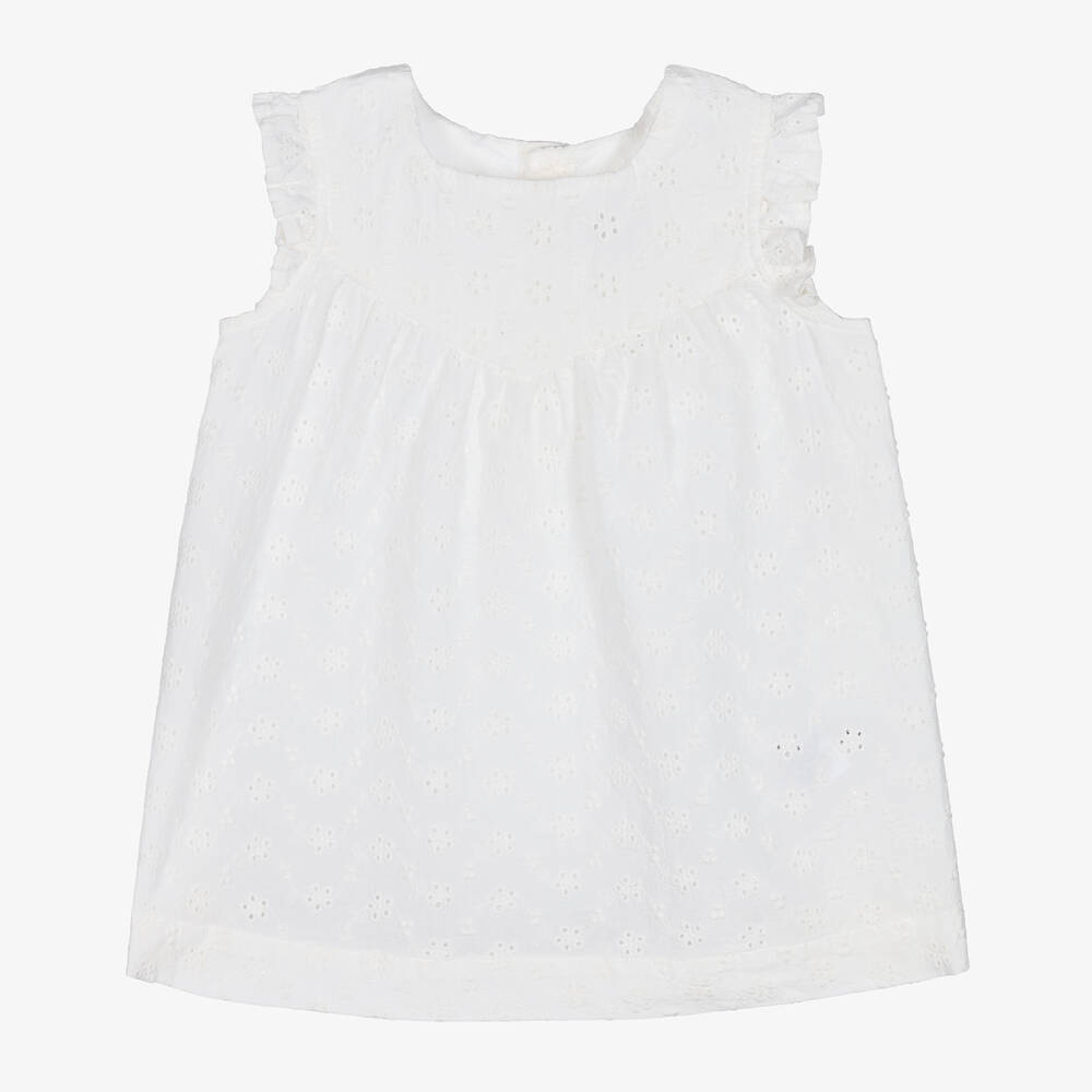 Petit Bateau - Weißes Baumwollkleid Lochstickerei | Childrensalon