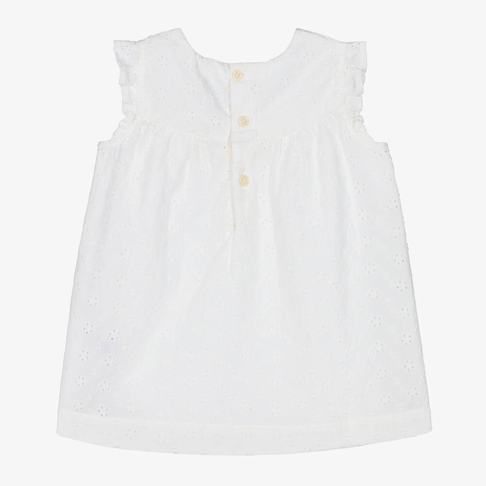 Petit Bateau-Girls White Cotton Broderie Anglaise Dress | Childrensalon Outlet
