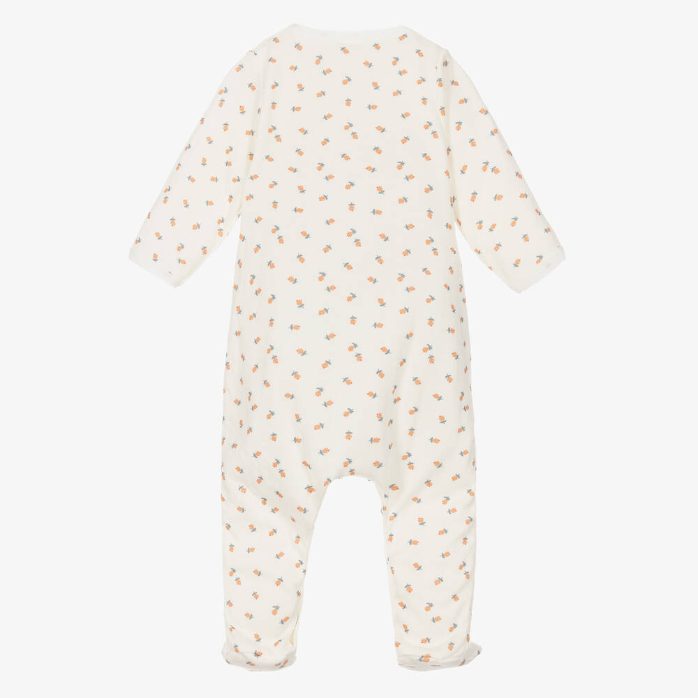 Petit Bateau-Girls White Cotton Rose Layered Babygrow  | Childrensalon Outlet