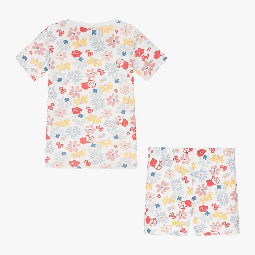 بتي باتو-بيجاما قطن عضوي لون أبيض بطبعة ورود للبنات | Childrensalon Outlet