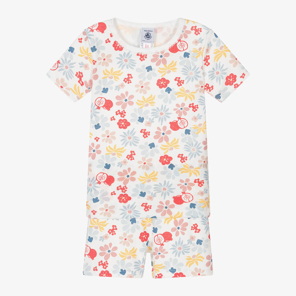 Petit Bateau-بيجاما قطن عضوي لون أبيض بطبعة ورود للبنات | Childrensalon Outlet