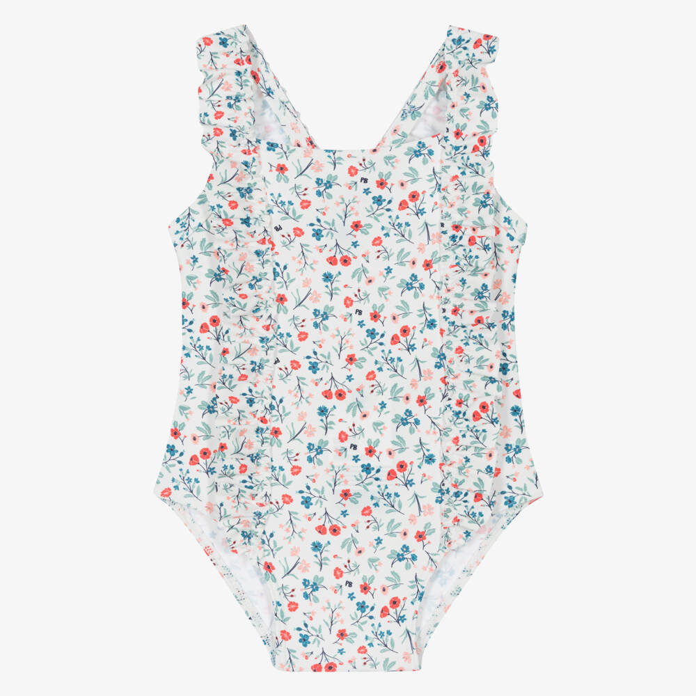 Petit Bateau-Girls White Floral Ruffle Swimsuit | Childrensalon Outlet