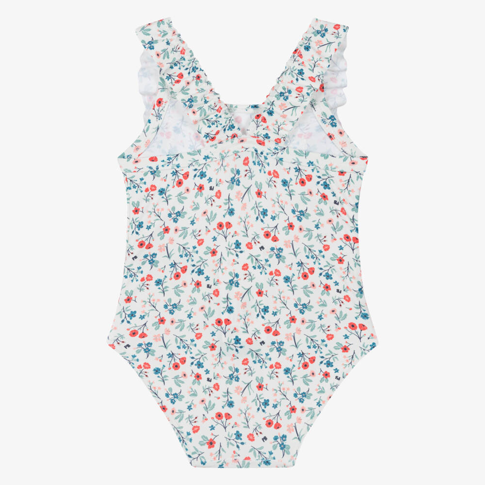 Petit Bateau-Girls White Floral Ruffle Swimsuit | Childrensalon Outlet