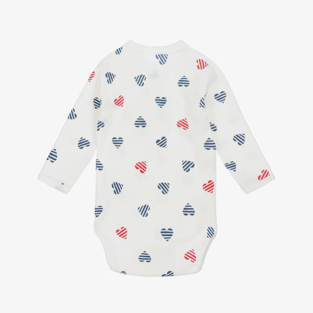 Petit Bateau-Girls White Heart Cotton Bodysuits Trio | Childrensalon Outlet