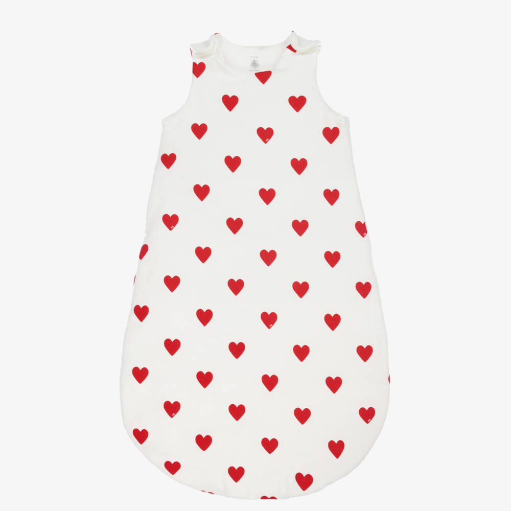 Petit Bateau-Girls White Heart Print Sleep Bag | Childrensalon Outlet