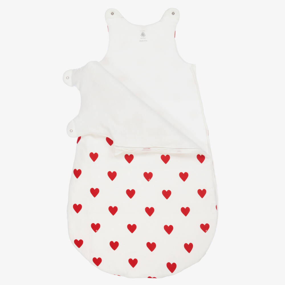 Petit Bateau-Girls White Heart Print Sleep Bag | Childrensalon Outlet