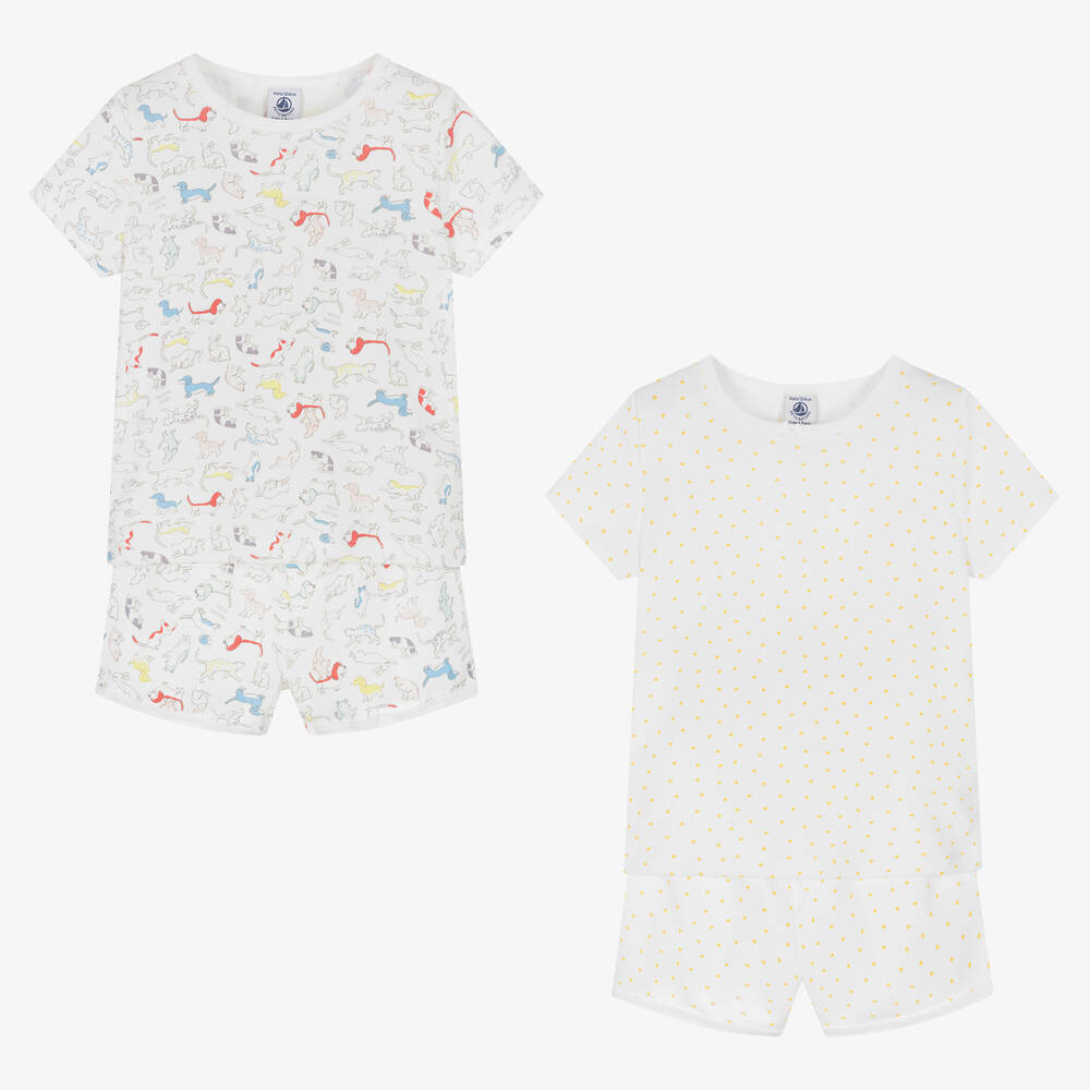 Petit Bateau - Girls White & Ivory Cotton Pyjamas (2 Pack) | Childrensalon