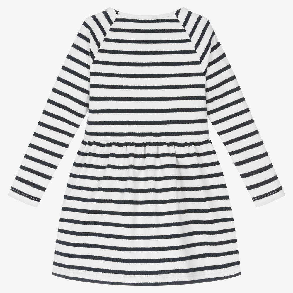 Petit Bateau-Girls White & Navy Blue Breton Stripe Dress | Childrensalon Outlet