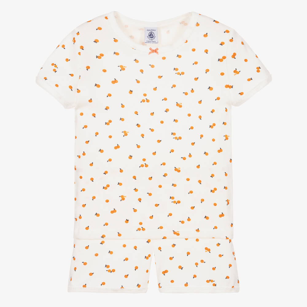 Petit Bateau - Girls White Orange Print Pyjamas | Childrensalon