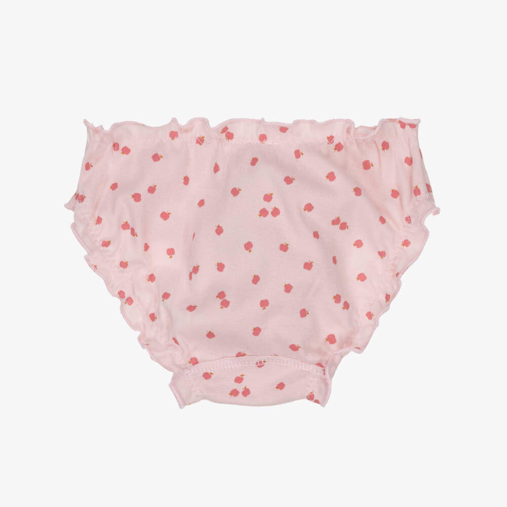 Petit Bateau-Girls White & Pink Apples Organic Cotton Knickers (3 Pack) | Childrensalon Outlet